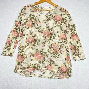 Charming Charlie Women's M Floral Print Lightweight Sheer 3/4 Sleeve Gauze Top